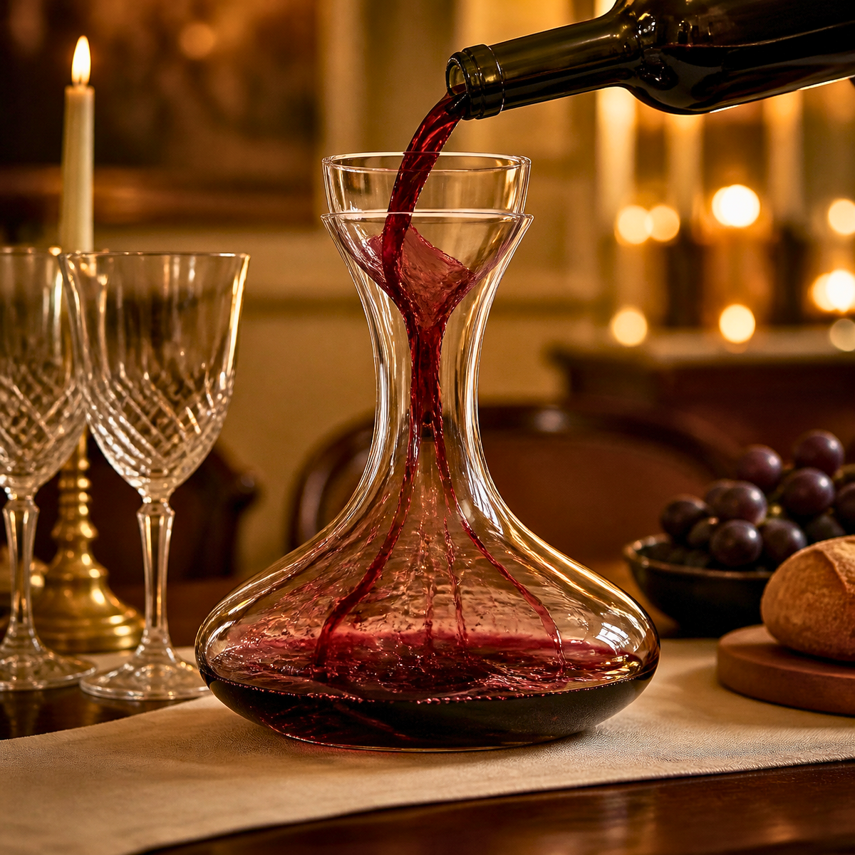 Glass Wine Decanter with Aerator Funnel, 75cl