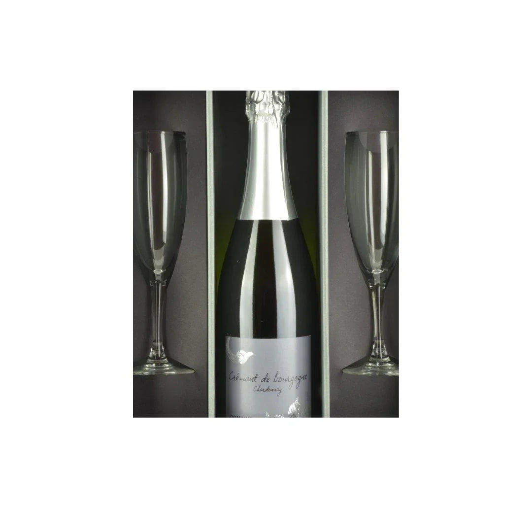 Crèmant de Bourgogne Gift Box with two elegant Champagne Flutes - Absolute Organic Wine