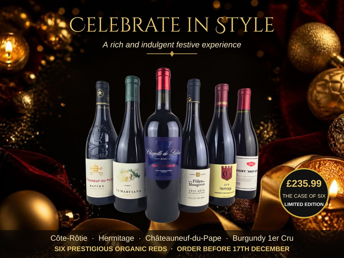 Celebrate in Style luxury Christmas case - six prestigious organic red wines including Côte-Rôtie, Hermitage and Châteauneuf-du-Pape, £235.99