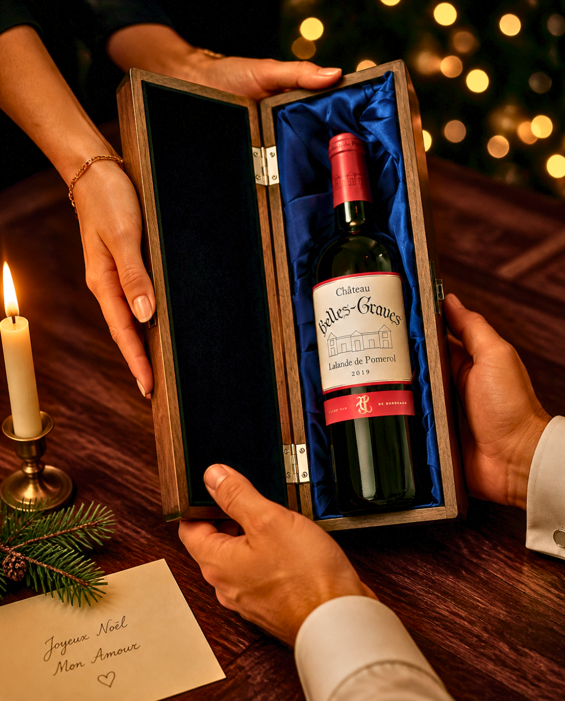 Gifting Château Belles-Graves 2019 Lalande-de-Pomerol – Organic & Vegan, Elm Wood Gift Box