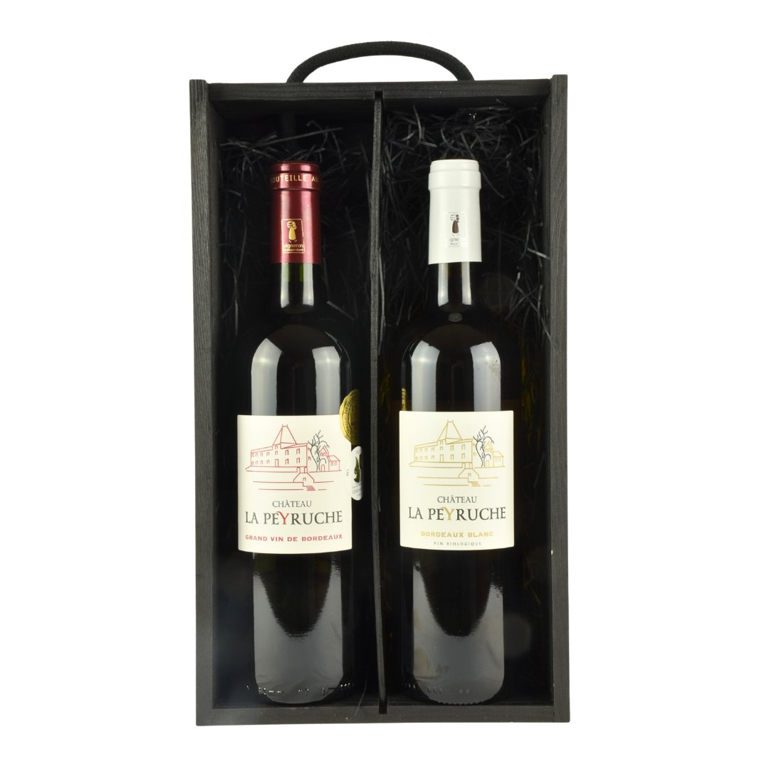 Bordeaux Red & White Wine Double Wooden Gift Box - www.absoluteorganicwine.com