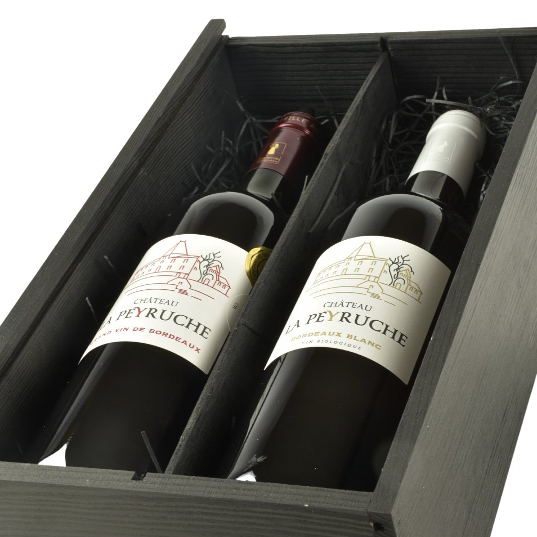 Bordeaux Red & White Wine Double Wooden Gift Box - www.absoluteorganicwine.com