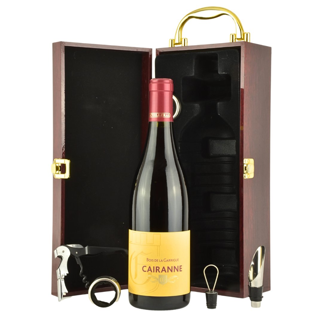 Cairanne Domaine Guintrandy Wooden Wine Gift Box with Accessories - www.absoluteorganicwine.com