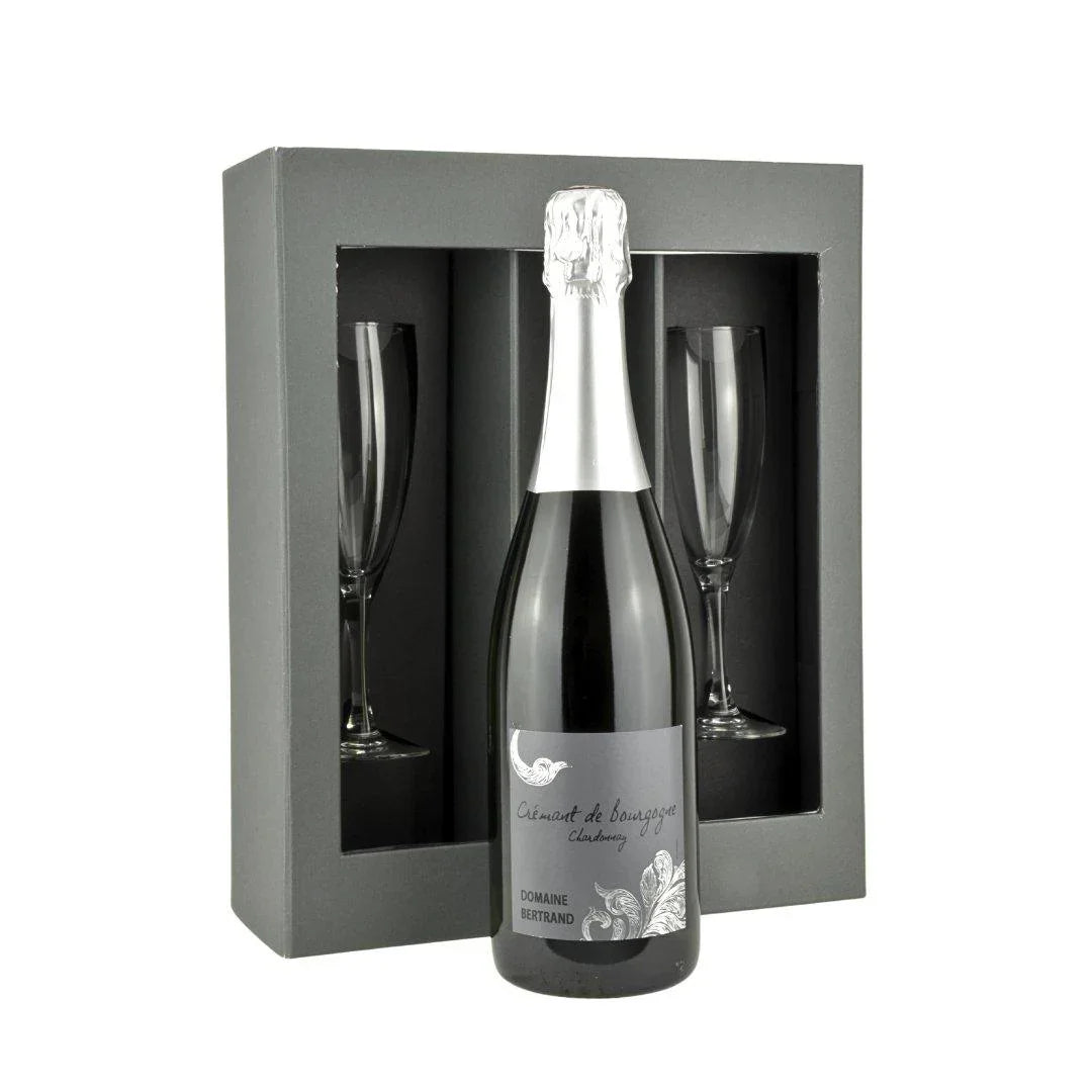 Crèmant de Bourgogne Gift Box with two elegant Champagne Flutes - Absolute Organic Wine