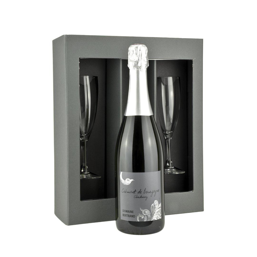 Crèmant de Bourgogne Gift Box with two elegant Champagne Flutes - www.absoluteorganicwine.com