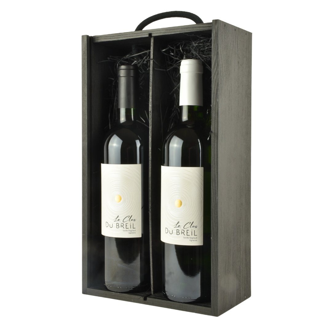 Le Clos du Breil 2021 Red & White Bergerac in a double Black Wooden Gift Box - www.absoluteorganicwine.com